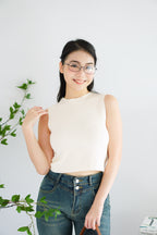 Patty Basic High Neck Knit Top in Cream White