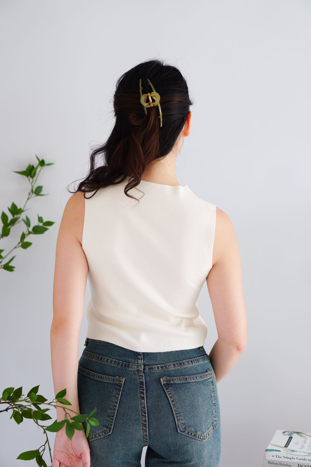 Patty Basic High Neck Knit Top in Cream White