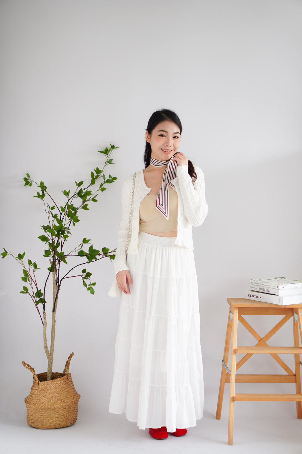 Dearisa Knit Cardigan Button Top in White