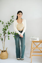 Dearisa Knit Cardigan Button Top in White