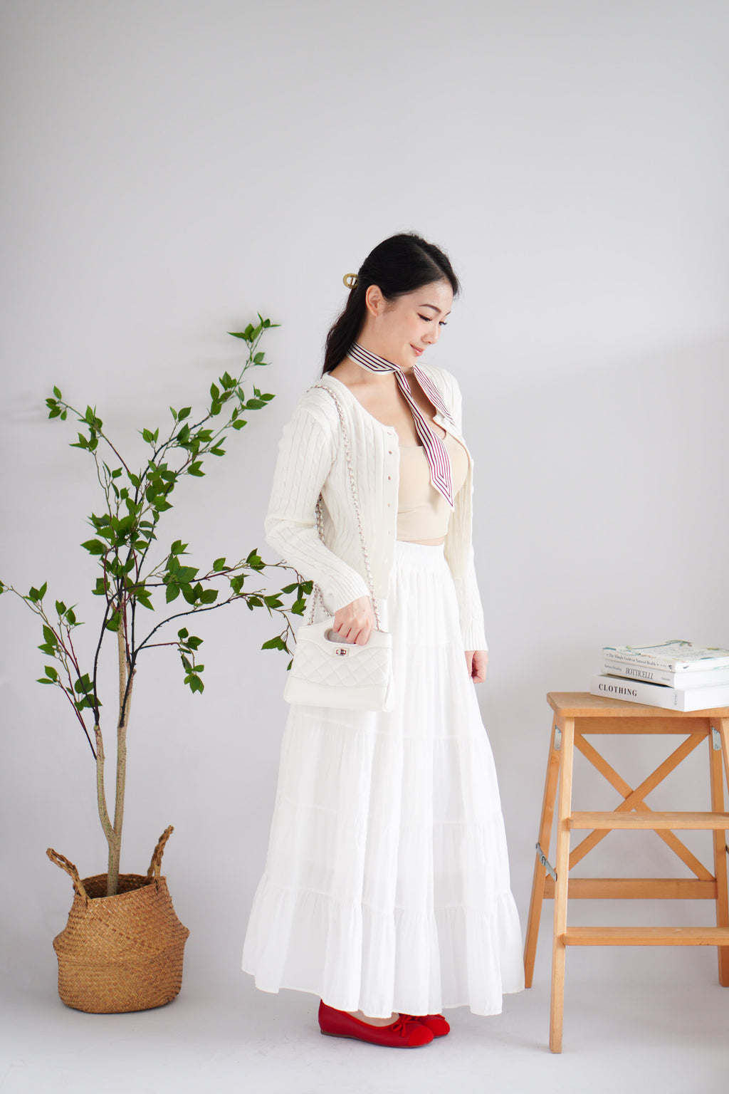 Dearisa Knit Cardigan Button Top in White