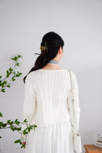 Dearisa Knit Cardigan Button Top in White