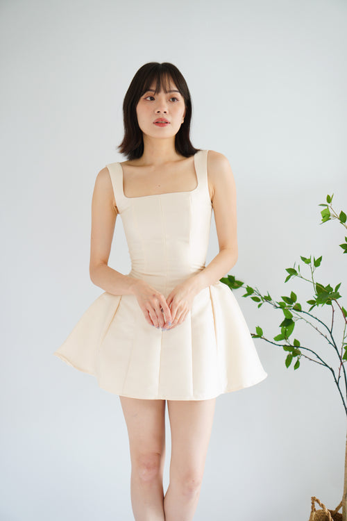 Alessia Structured Mini Dress in Beige
