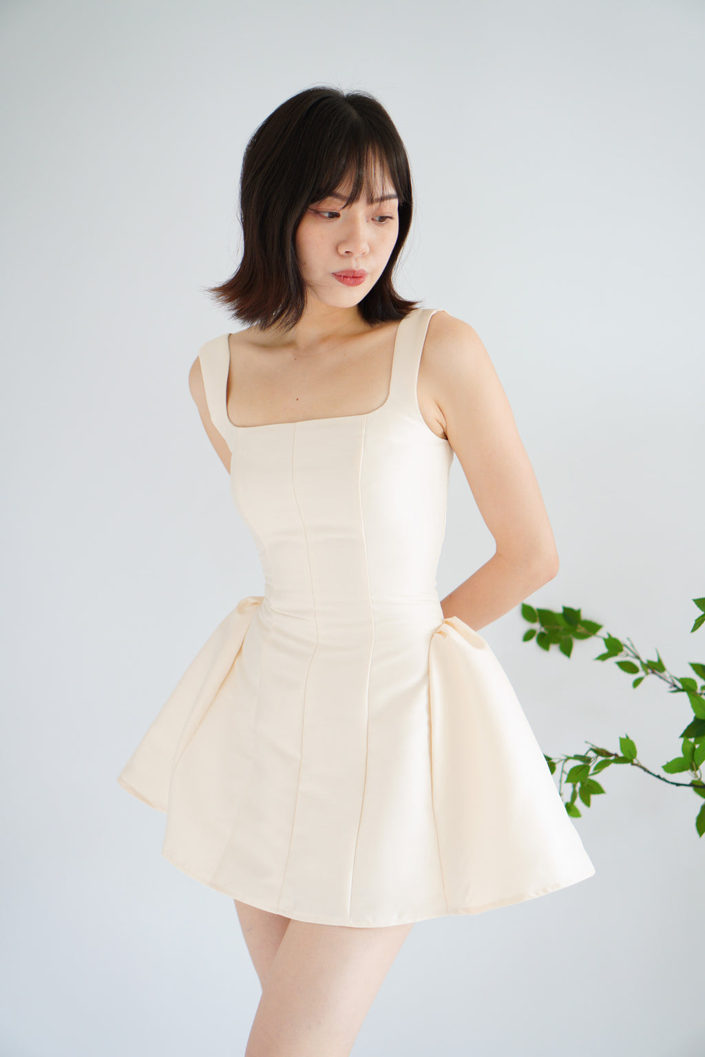 Alessia Structured Mini Dress in Beige