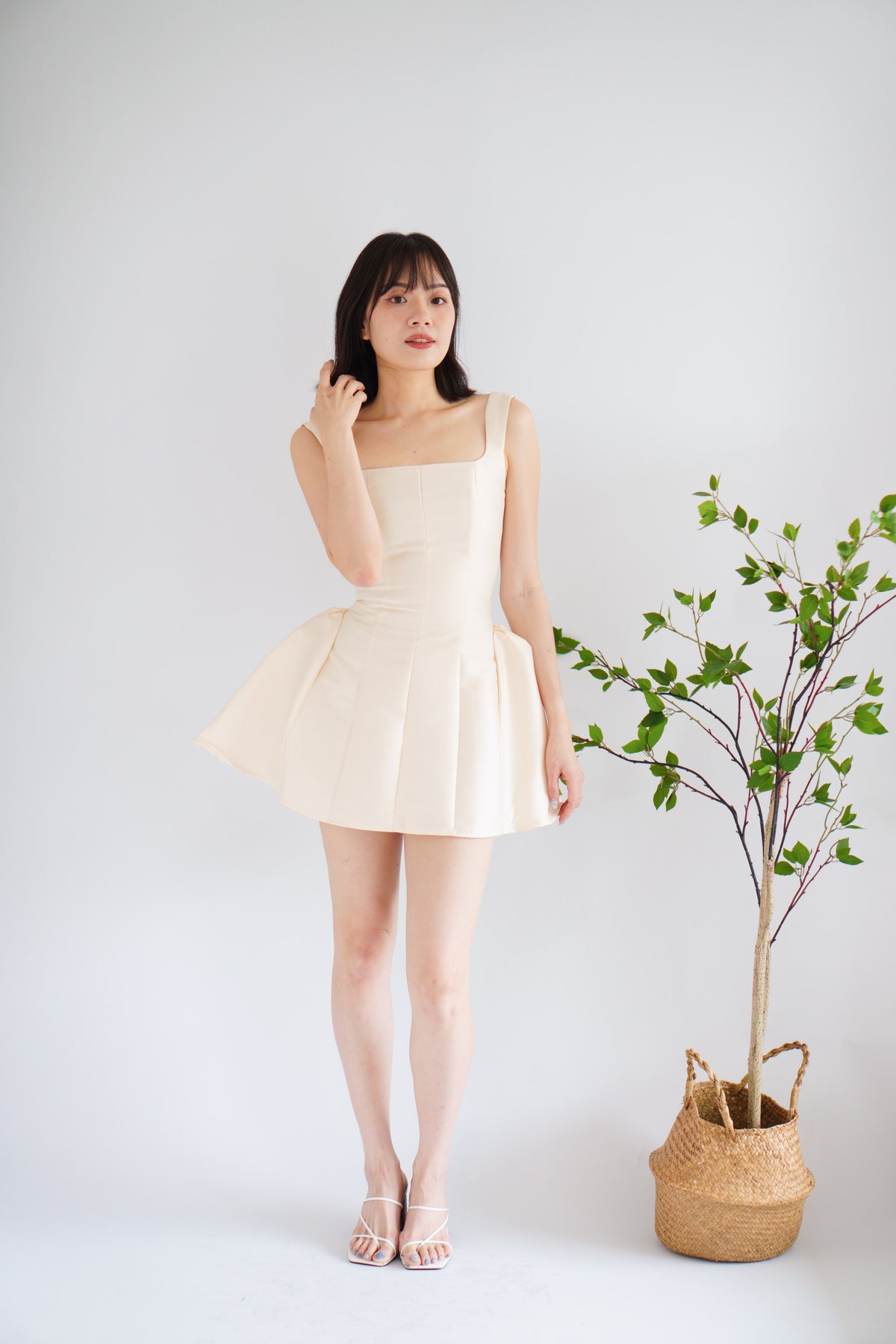 Alessia Structured Mini Dress in Beige
