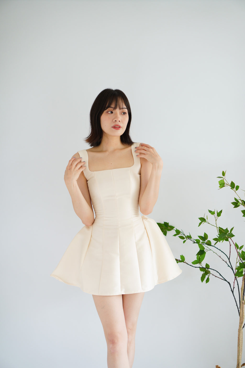 Alessia Structured Mini Dress in Beige