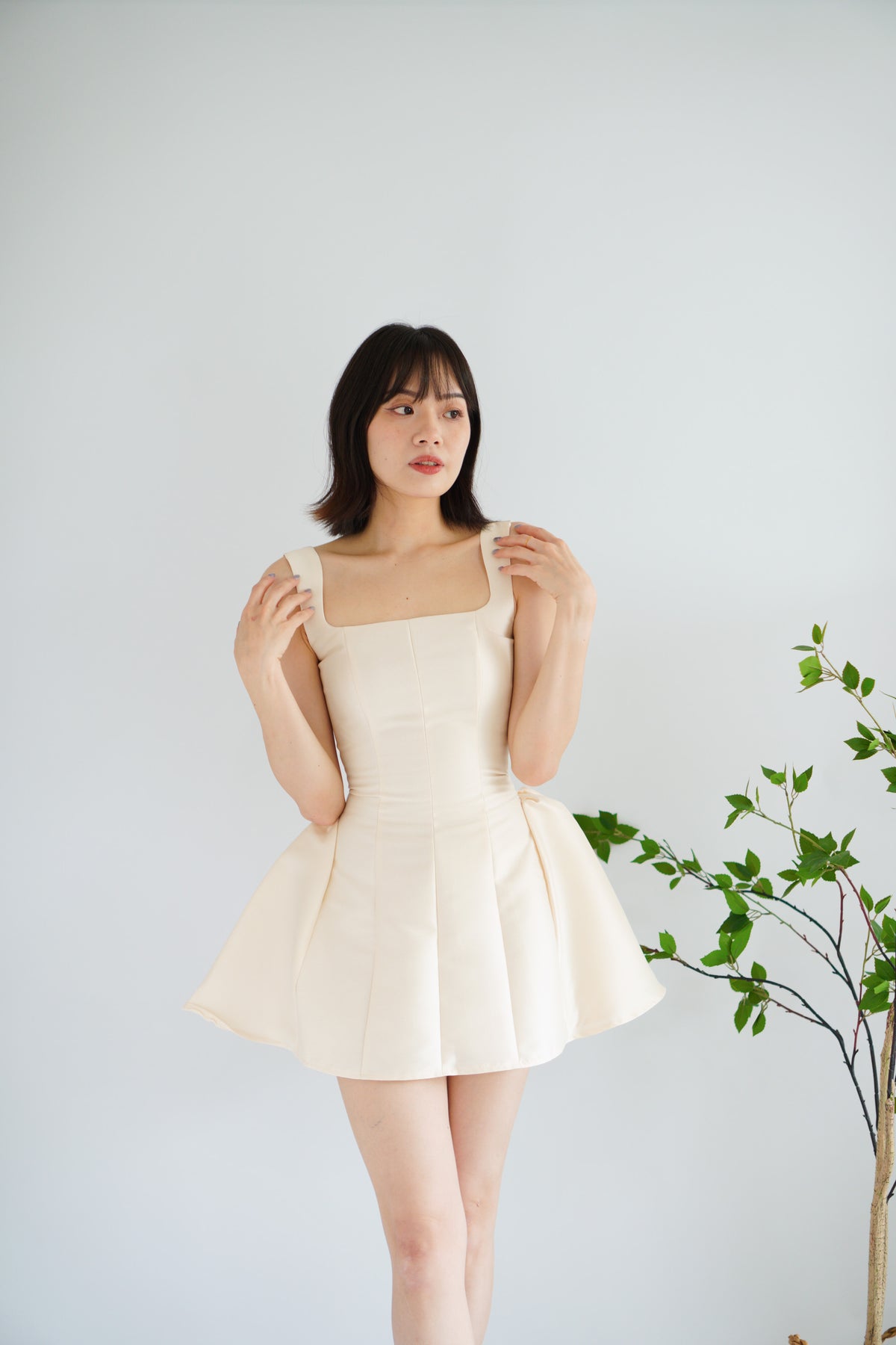 Alessia Structured Mini Dress in Beige