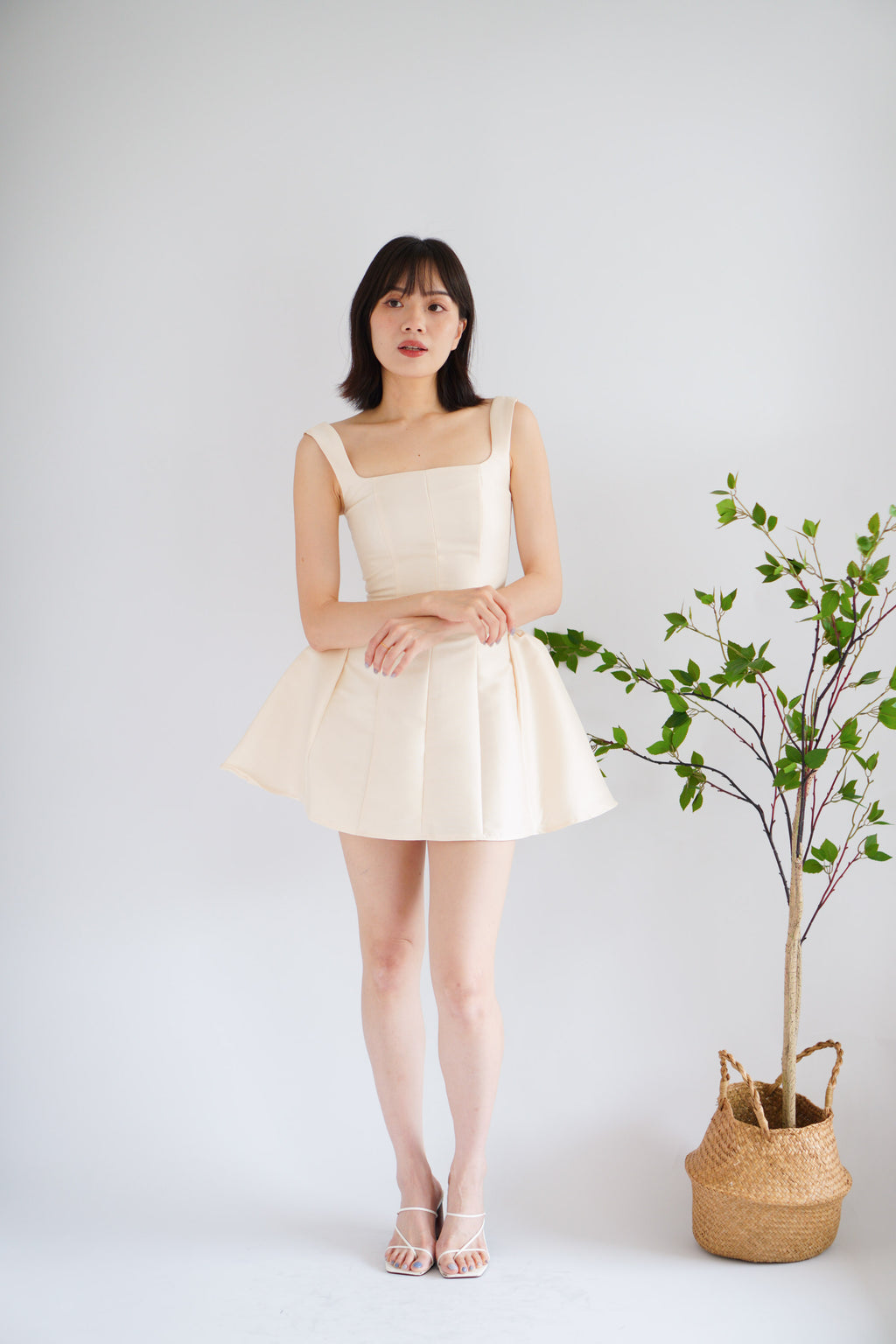 Alessia Structured Mini Dress in Beige
