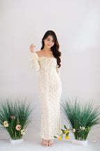 (Premium) Thaleessa Lace Off Shoulder Maxi Dress in Cream