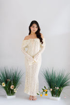 (Premium) Thaleessa Lace Off Shoulder Maxi Dress in Cream