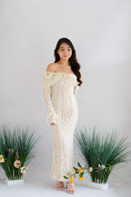 (Premium) Thaleessa Lace Off Shoulder Maxi Dress in Cream