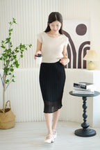 Lexi Pleated Chiffon Midi Skirt in Black