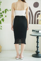 Lexi Pleated Chiffon Midi Skirt in Black