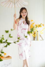 Hua Ru Halter Neck Floral Maxi Cheongsam in Pink and White