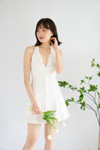 Lottie Eyelet Lace Halter Mini Dress in White