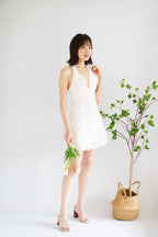 Lottie Eyelet Lace Halter Mini Dress in White