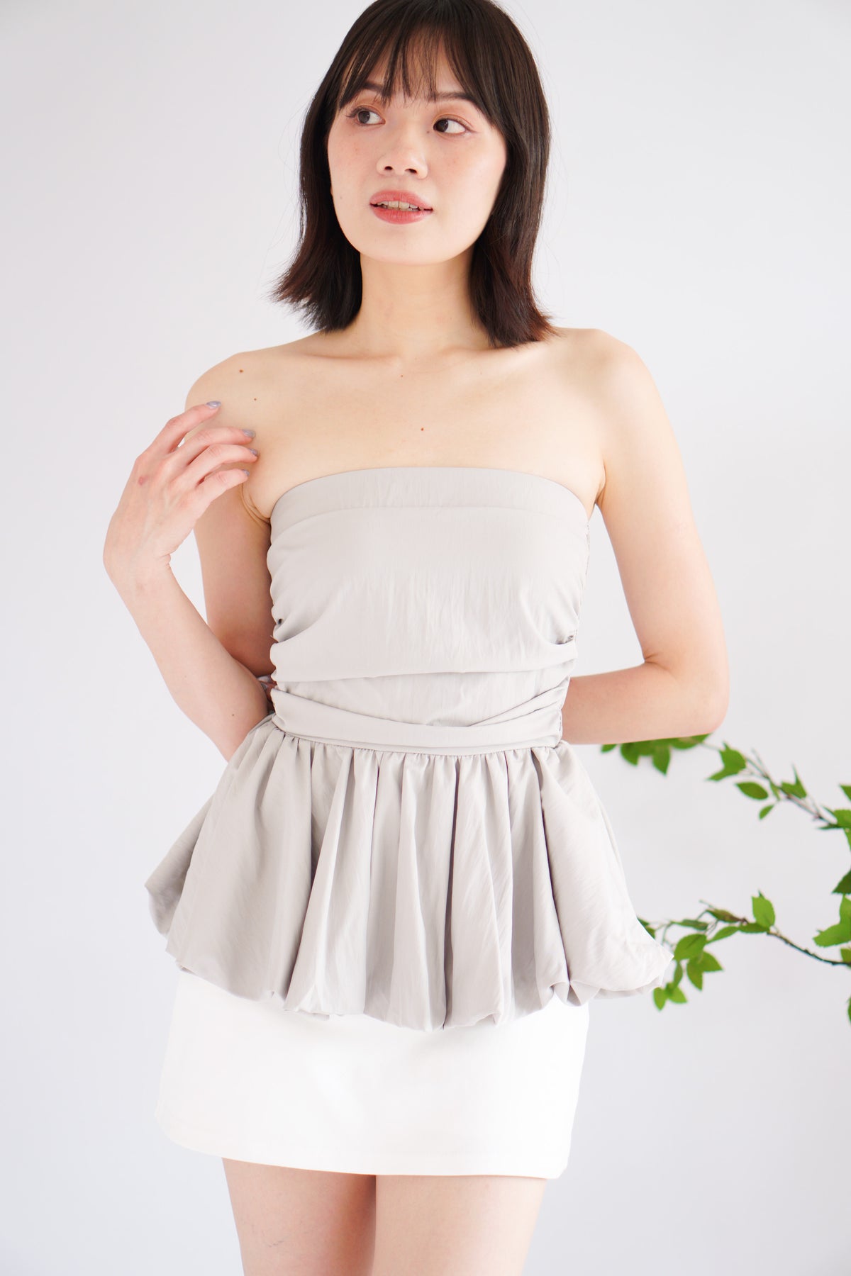 Frenchie Ruched Peplum Tube Top in Grey