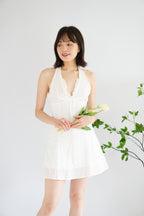 Lottie Eyelet Lace Halter Mini Dress in White