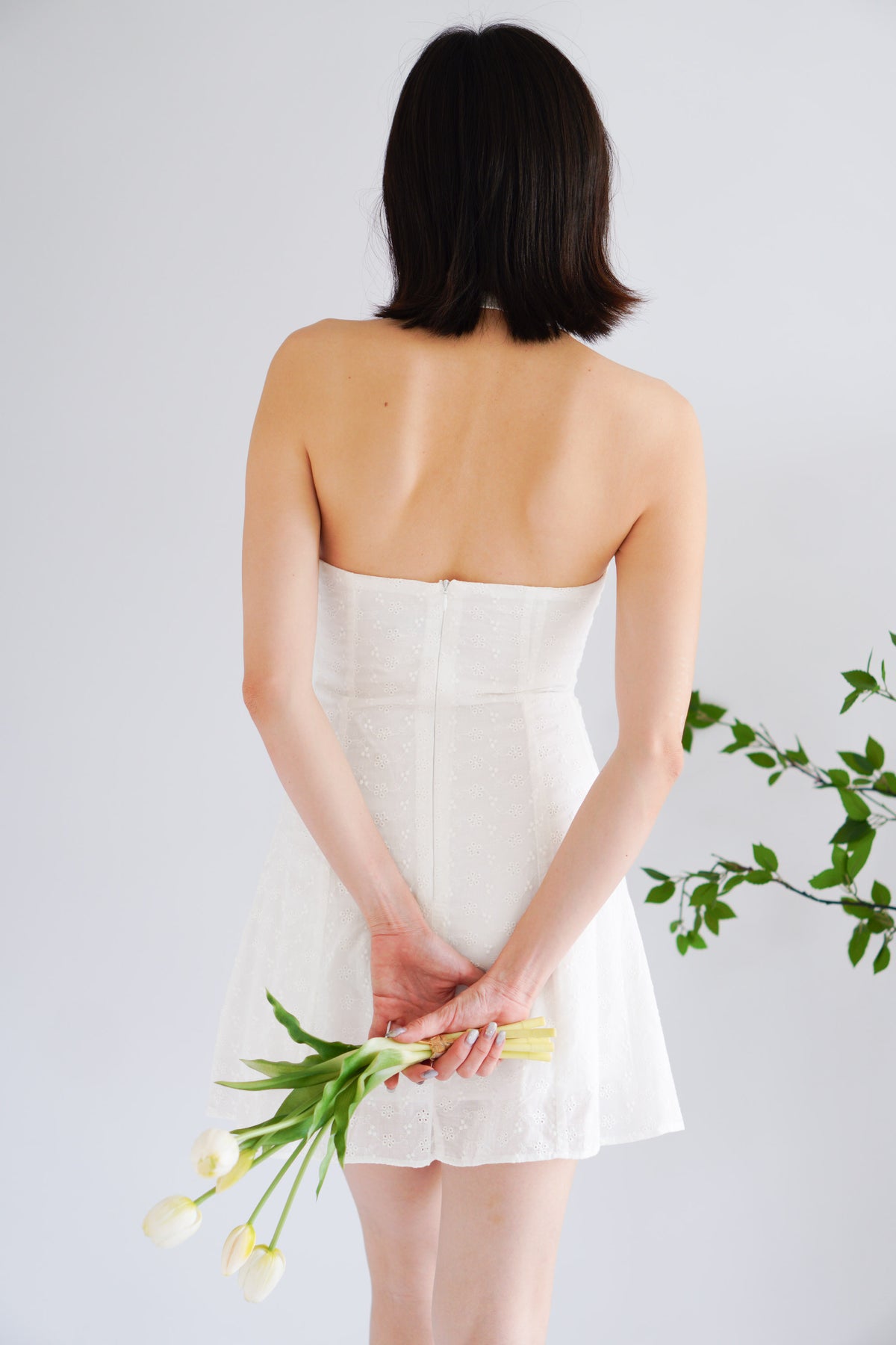 Lottie Eyelet Lace Halter Mini Dress in White