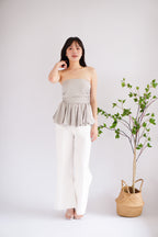 Frenchie Ruched Peplum Tube Top in Grey