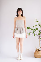Frenchie Ruched Peplum Tube Top in Grey