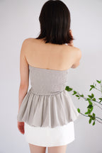 Frenchie Ruched Peplum Tube Top in Grey