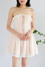 Nerina Lace Floral Tube Mini Dress in Cream and Orange