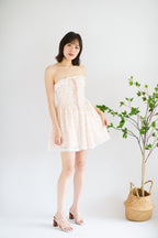 Nerina Lace Floral Tube Mini Dress in Cream and Orange