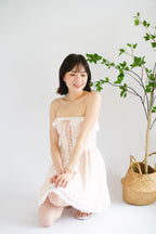 Nerina Lace Floral Tube Mini Dress in Cream and Orange