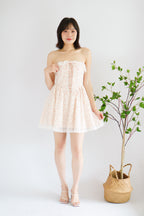 Nerina Lace Floral Tube Mini Dress in Cream and Orange