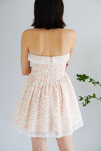 Nerina Lace Floral Tube Mini Dress in Cream and Orange