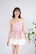 Frenchie Ruched Peplum Tube Top in Pink