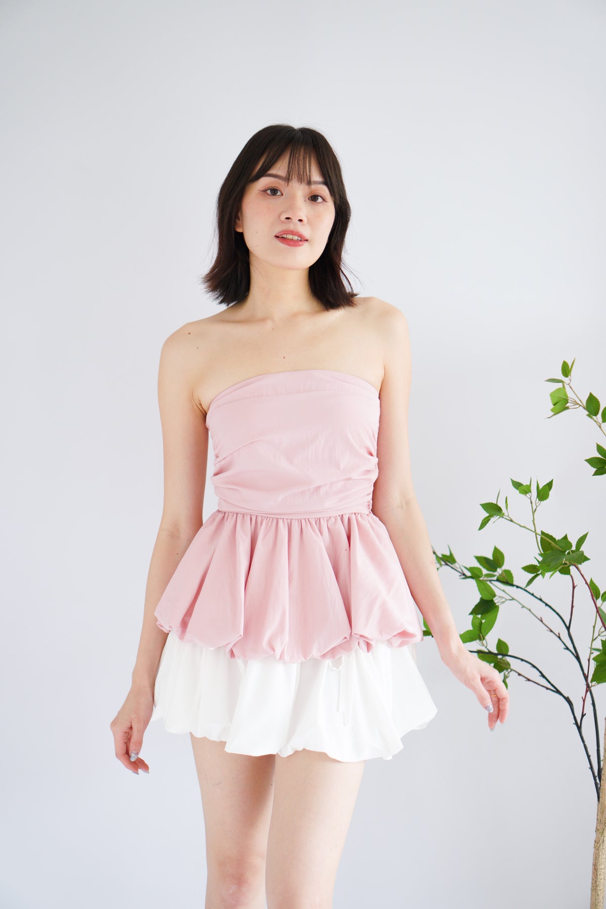 Frenchie Ruched Peplum Tube Top in Pink
