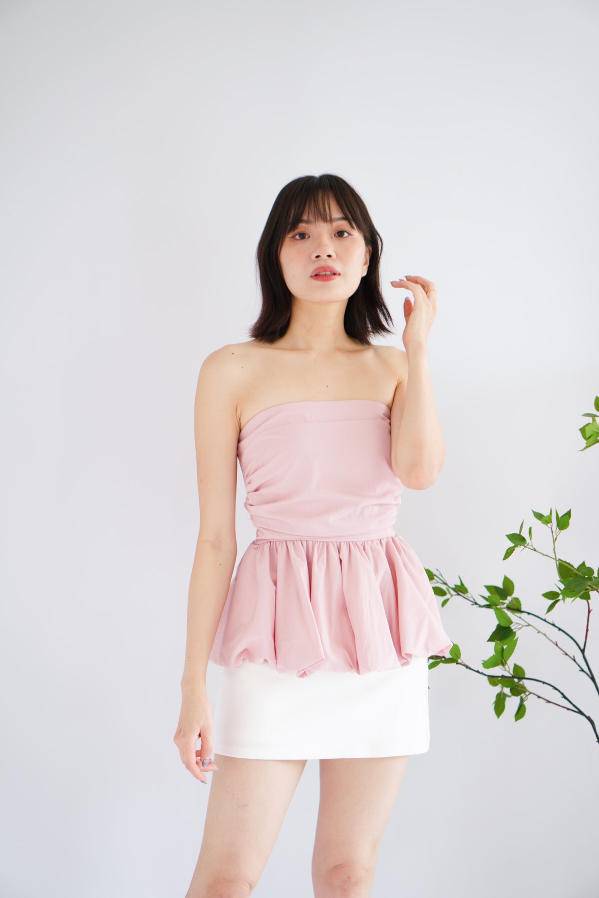Frenchie Ruched Peplum Tube Top in Pink