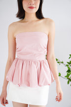 Frenchie Ruched Peplum Tube Top in Pink