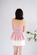 Frenchie Ruched Peplum Tube Top in Pink