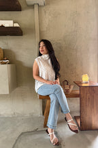 Milimay Choker Tie Neck Polkadot Top in White