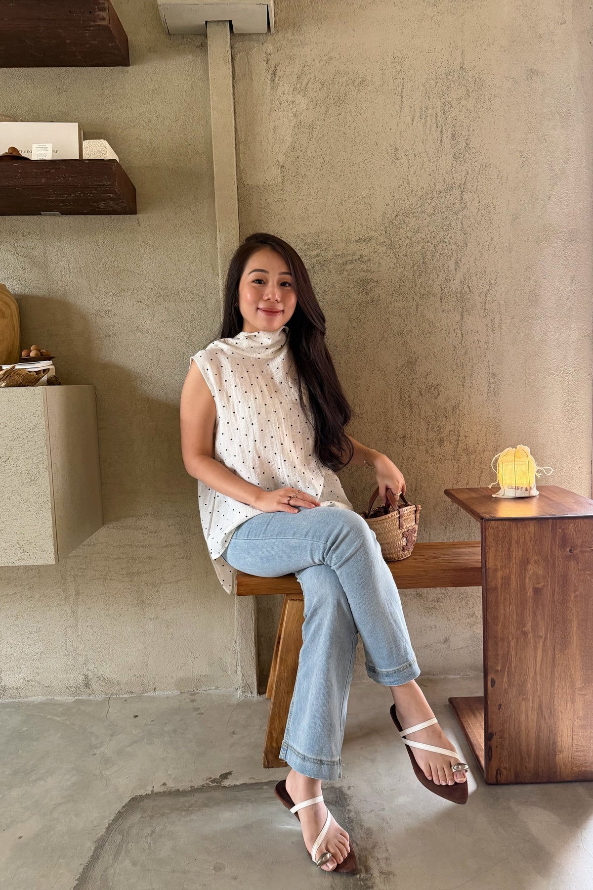 Milimay Choker Tie Neck Polkadot Top in White