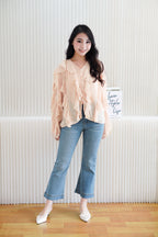 Brisse Statement Frills Long Sleeve Blouse Top in Cream