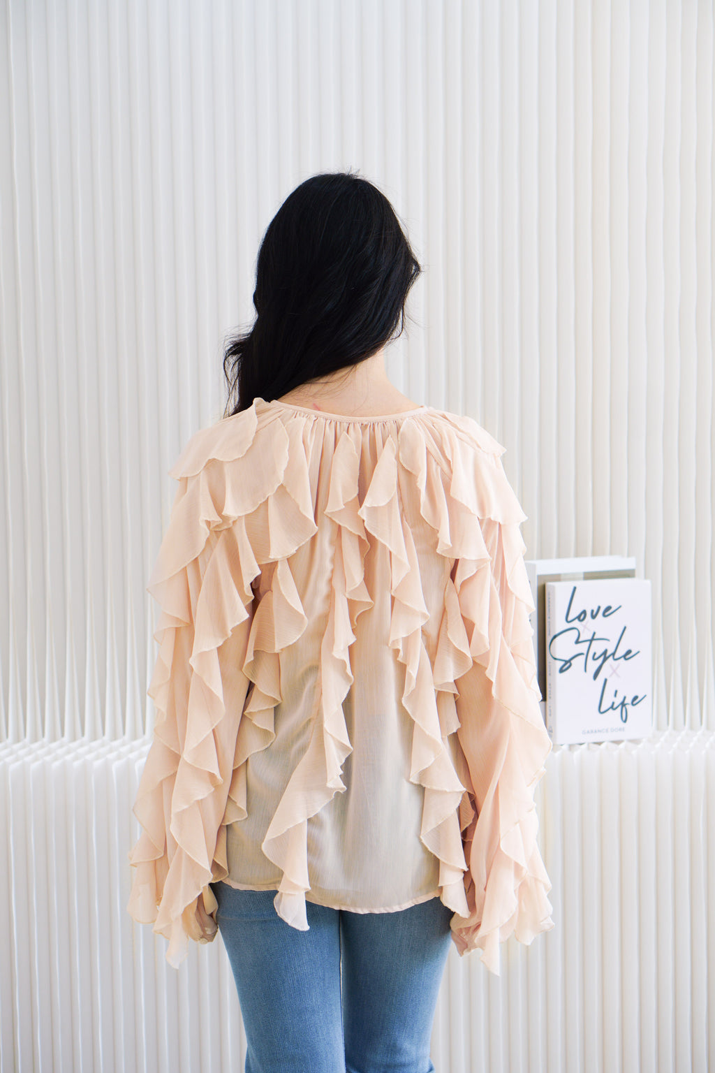 Brisse Statement Frills Long Sleeve Blouse Top in Cream