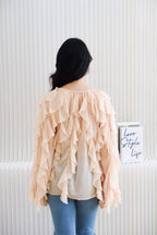 Brisse Statement Frills Long Sleeve Blouse Top in Cream