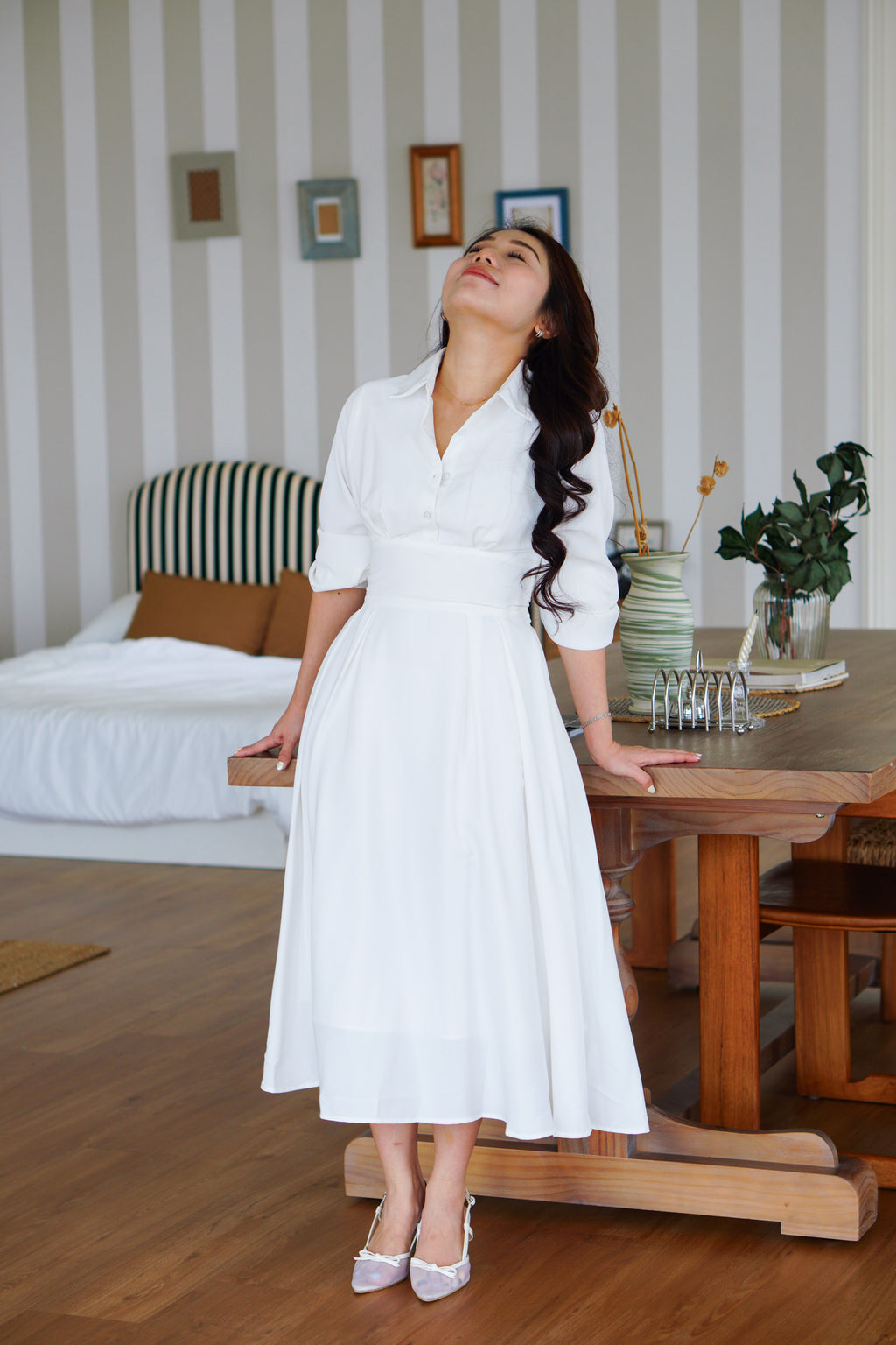Rachelle Long Sleeve Dress by Bash in White