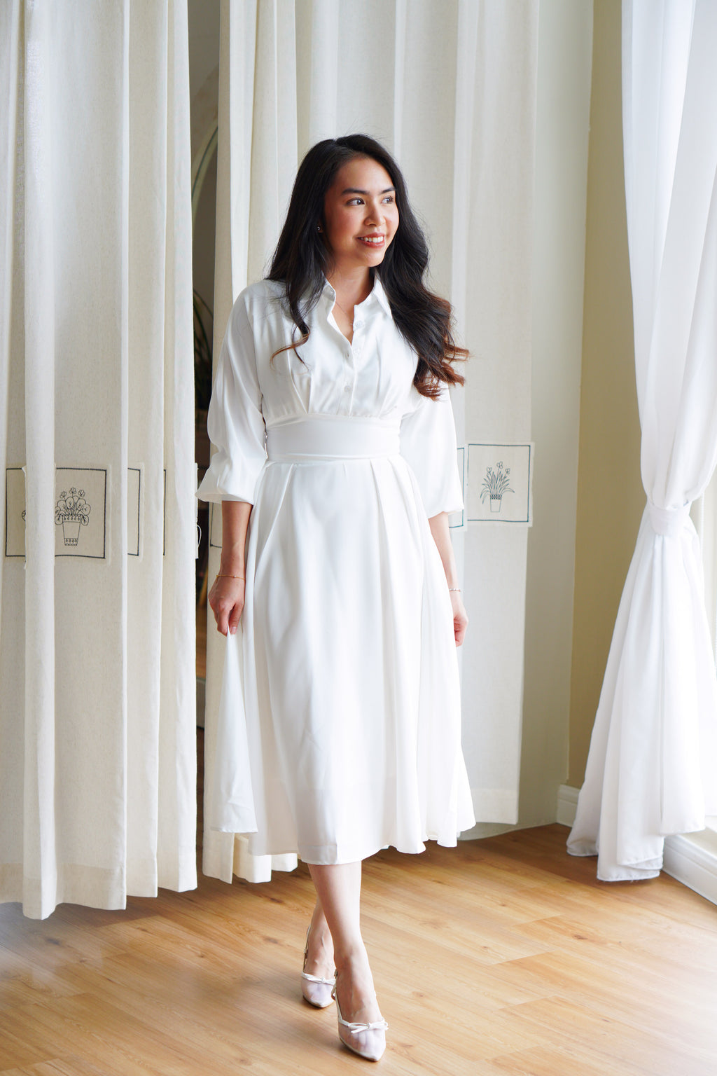 Rachelle Long Sleeve Dress by Bash in White