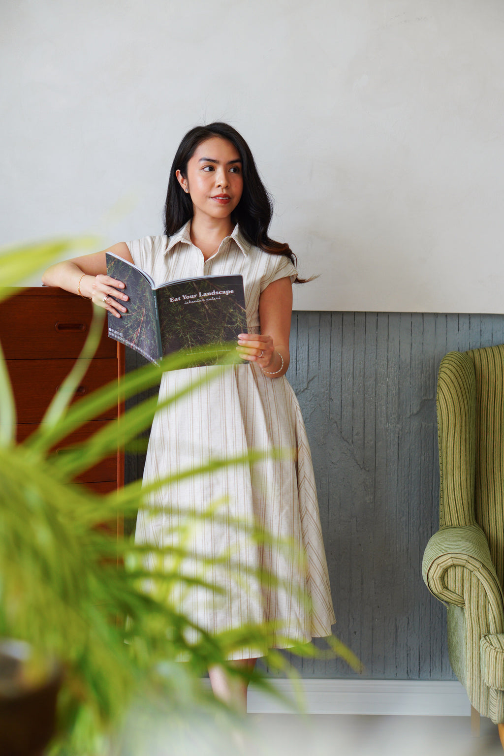 Claire Dress by Bash in Beige Stripes