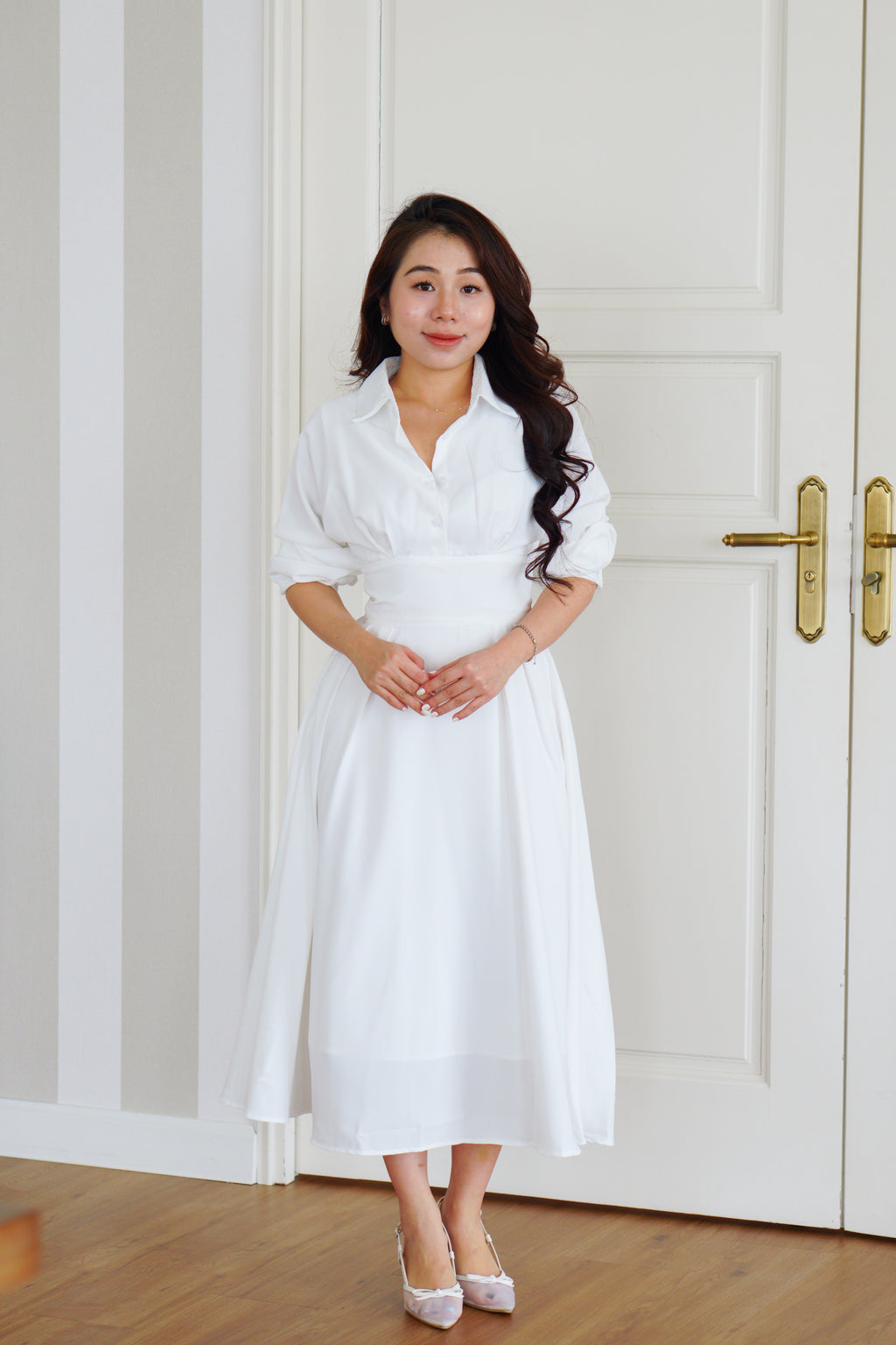 Rachelle Long Sleeve Dress by Bash in White