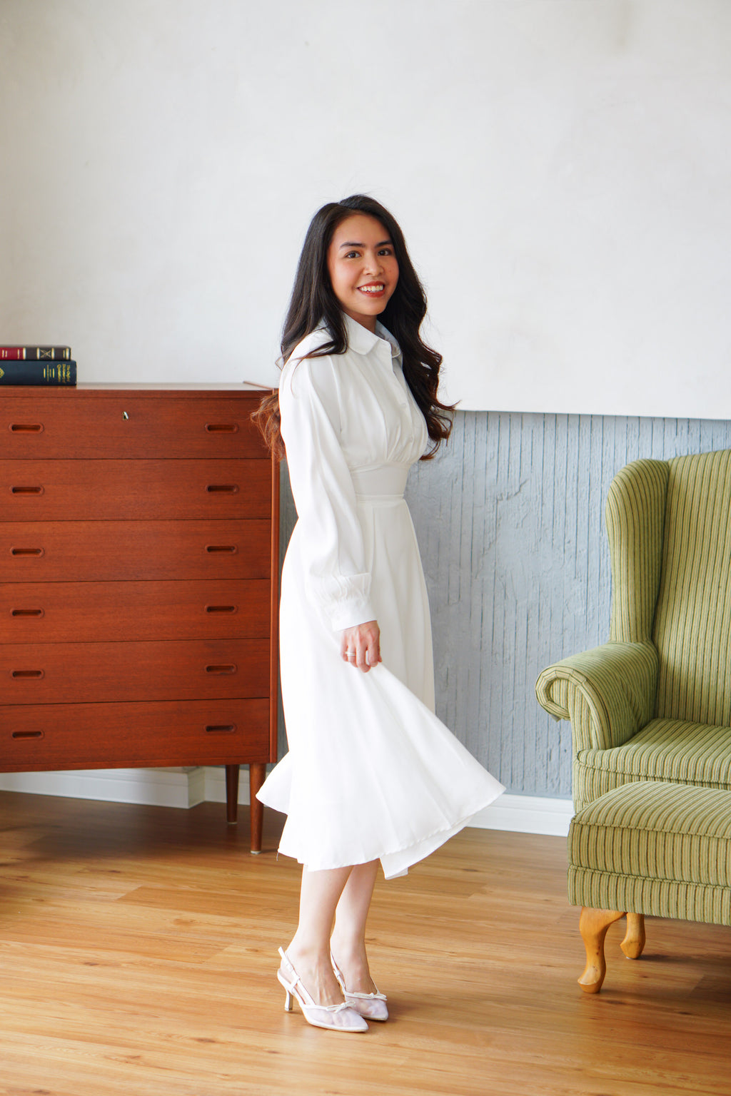 Rachelle Long Sleeve Dress by Bash in White