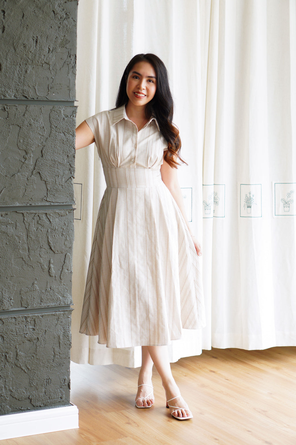 Claire Dress by Bash in Beige Stripes