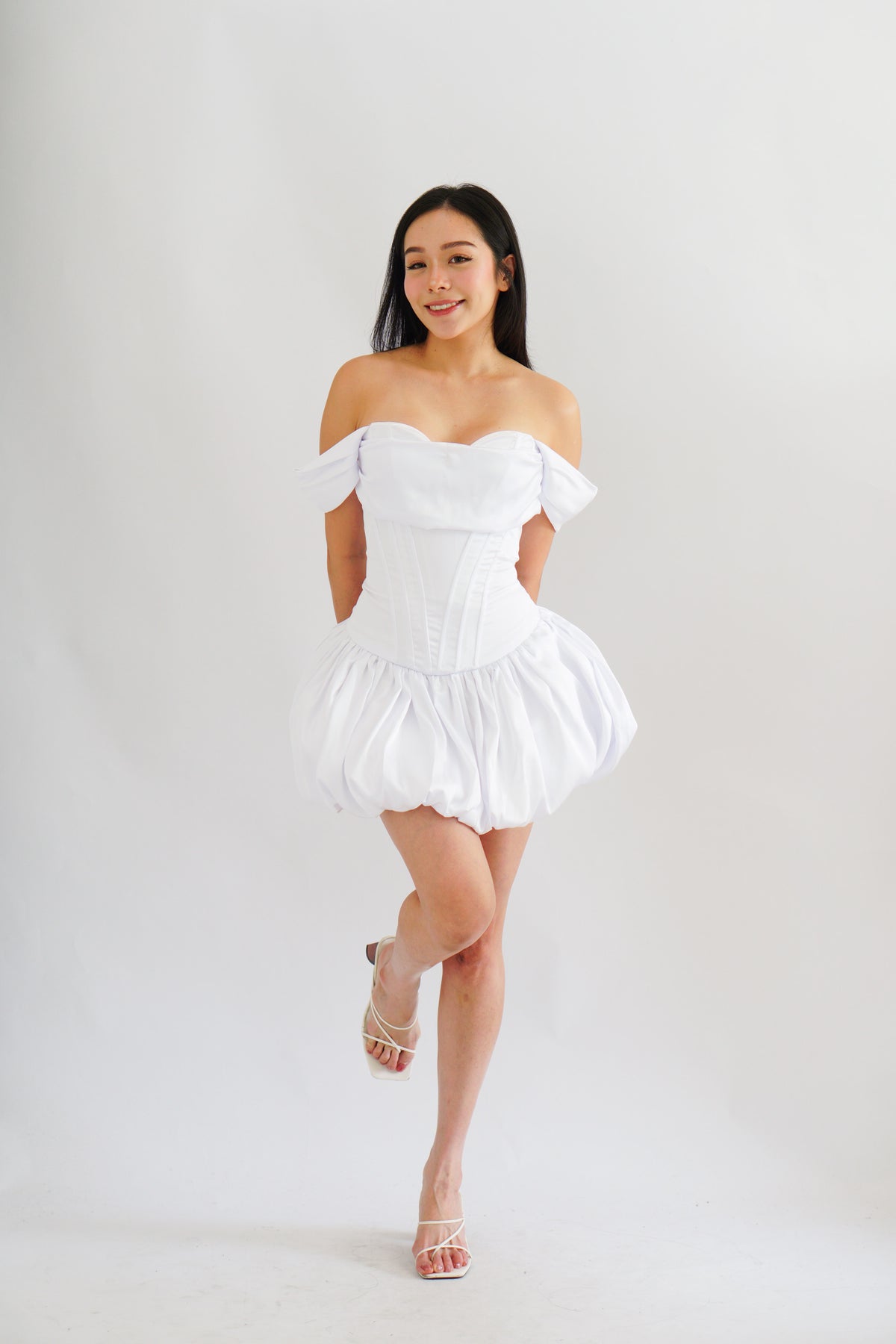 Dream Frost Bustier Corset Mini Bubble Dress in White