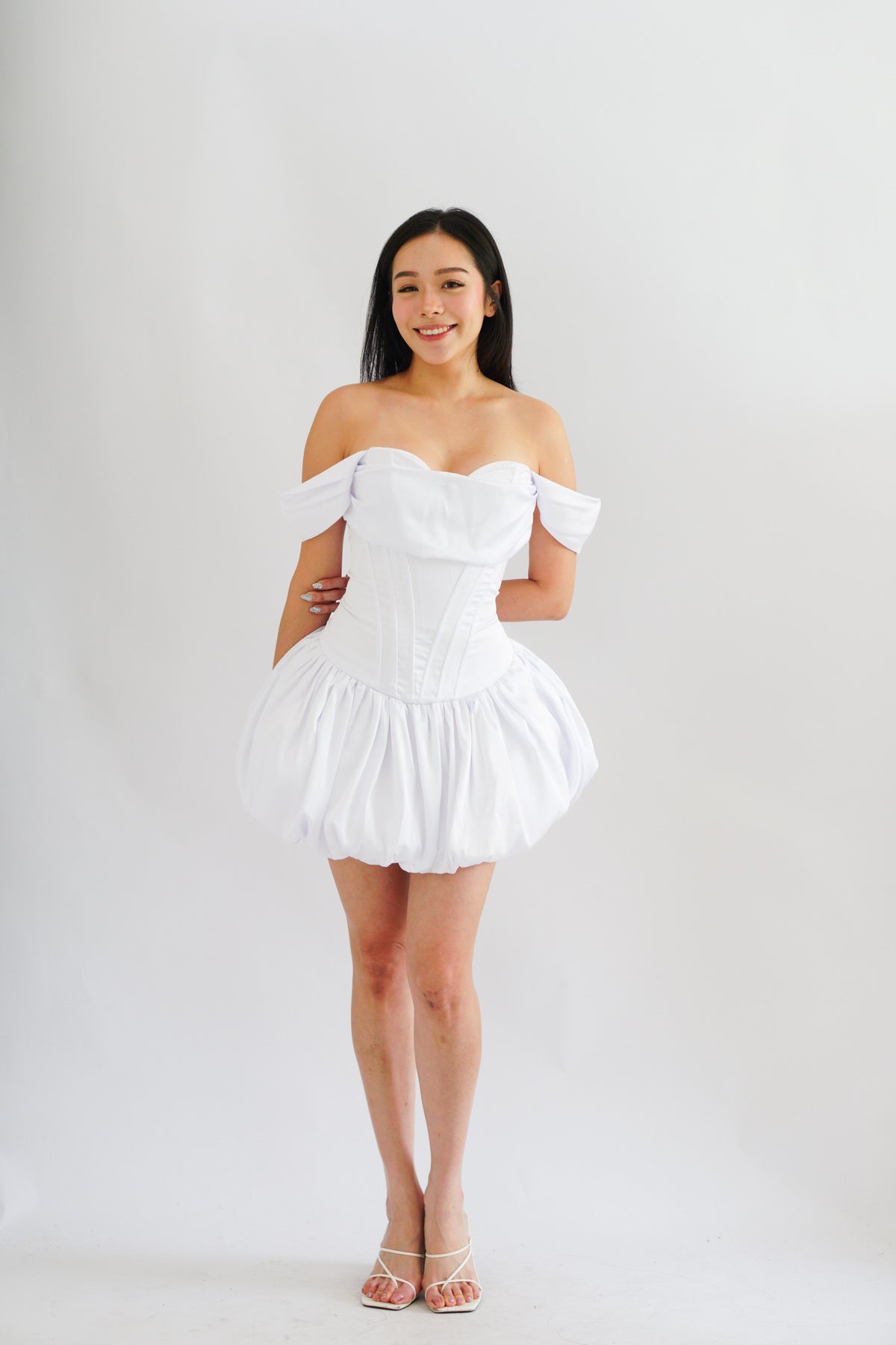 Dream Frost Bustier Corset Mini Bubble Dress in White