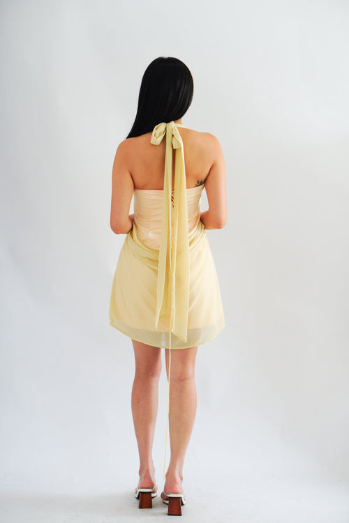 Golden Hour Halter Neck Mini Dress in Yellow